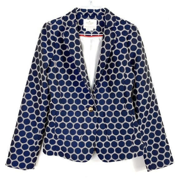 KATE Spade Jacquard Millie Polka Dots Blazer Jacket in Blue White NJMU3068 - Picture 3 of 11